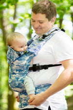 ERGONOMIC CARRIER, BABY SIZE, JACQUARD WEAVE 100% COTTON - WRAP CONVERSION FROM BLUE CAMO - SECOND GENERATION - The Birth Shop